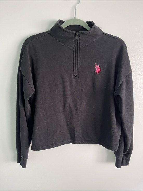 U.S. Polo Assn. Sweaters - Polo Quarter Zip Cropped Sweatshirt with Hot Pink Logo